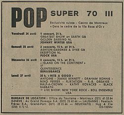 Golden Earring show ad April 24, 1970 Casino de Montreux Switzerland Rose d'Or Festival